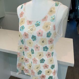 Love stitch sheer daisy sequined tank size L